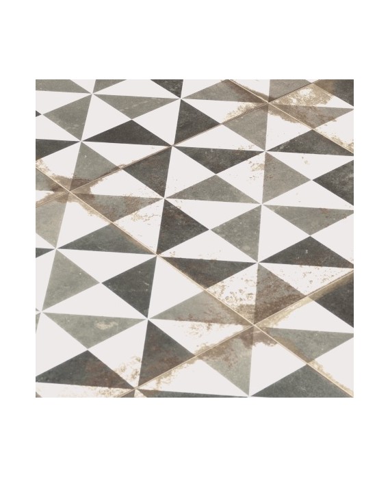 Carrelage imitation carreau ciment ancien décor triangle noir gris et blanc 33x33cm, realantique triangle