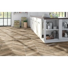 Carrelage chevron realdpallet camel gauche et droit au sol teiki blanc au mur