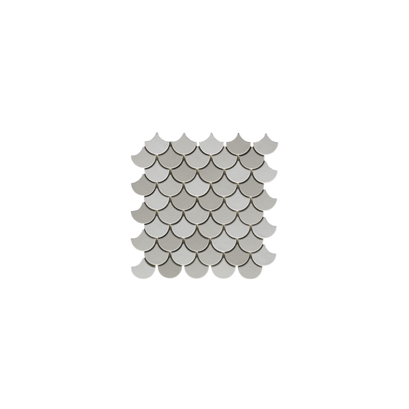 mosaique écaille de poisson Dif blanc et gris mat 4.8cm sur trame 30.5x30.5x0.6cm