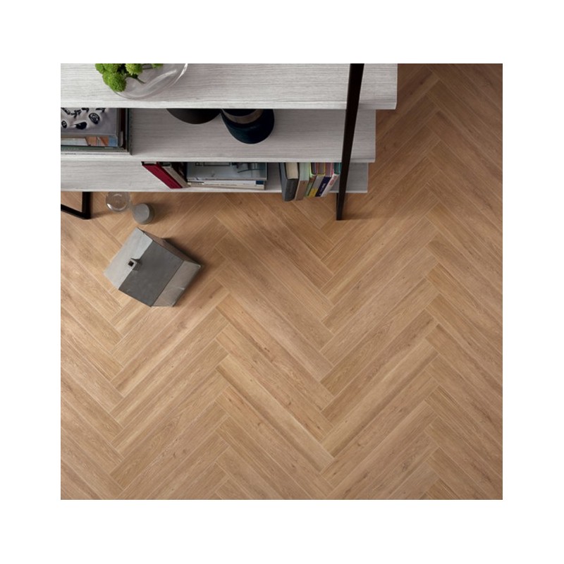 Carrelage imitation parquet à batons rompus beige sol et mur 8.7x75.1cm rectifié, edimnaturel chevron