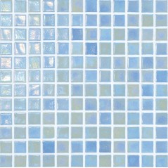 Emaux de verre bleu clair irisé metallisé piscine mosaique salle de bain iridis 23 2.5x2.5 cm