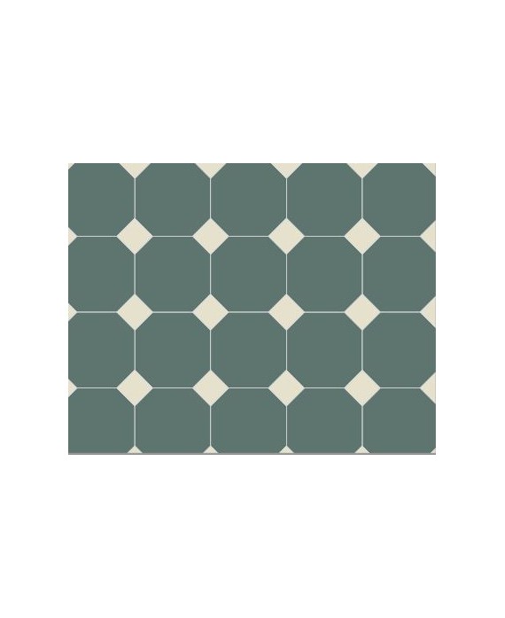 Carrelage octogonal W vert foncé 10x10cm avec cabochon blanc de 3.5x3.5cm