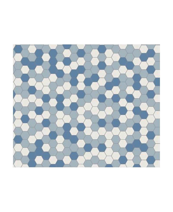 Mosaique W hexagonal bleu foncé, bleu pâle et super blanc grès cérame vitrifié 5x5cm en plaque de 29.5x28.1cm