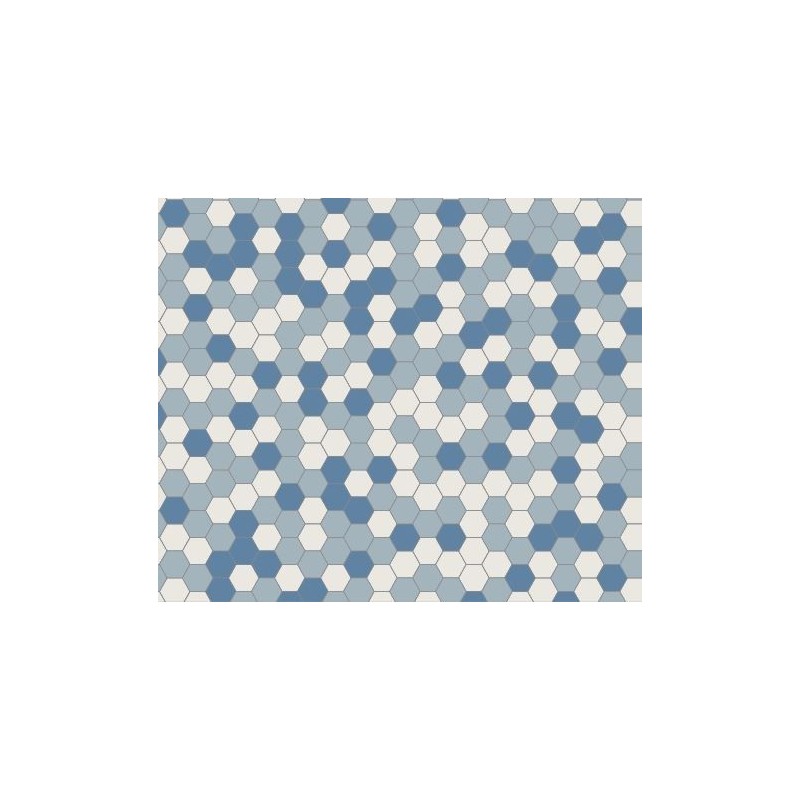 Mosaique W hexagonal bleu foncé, bleu pâle et super blanc grès cérame vitrifié 5x5cm en plaque de 29.5x28.1cm