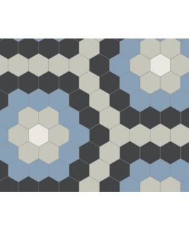 Mosaique en grès cérame fin vitrifié W hexagonal décor fleur bleu grès cérame vitrifié 5x5cm en plaque de 29.5x28.1cm