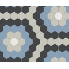 Mosaique en grès cérame fin vitrifié W hexagonal décor fleur bleu grès cérame vitrifié 5x5cm en plaque de 29.5x28.1cm