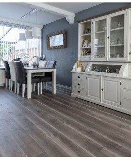 Parquet sol cuisine contrecollé en chêne huilé gris fumé, plancher en bois largeur 190 mm latry smoked grey