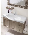 Meuble de salle de bain frêne laqué taupe mat de style ancien, un miroir et une colonne comp AC22
