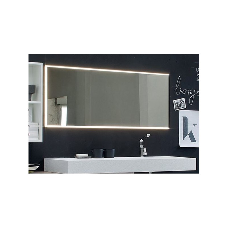 Miroir salle de bain, lumineux, contemporain, rectangulaire, horizontal 150x60x3cm avec led frontal 3 cotés, comp icon 4019