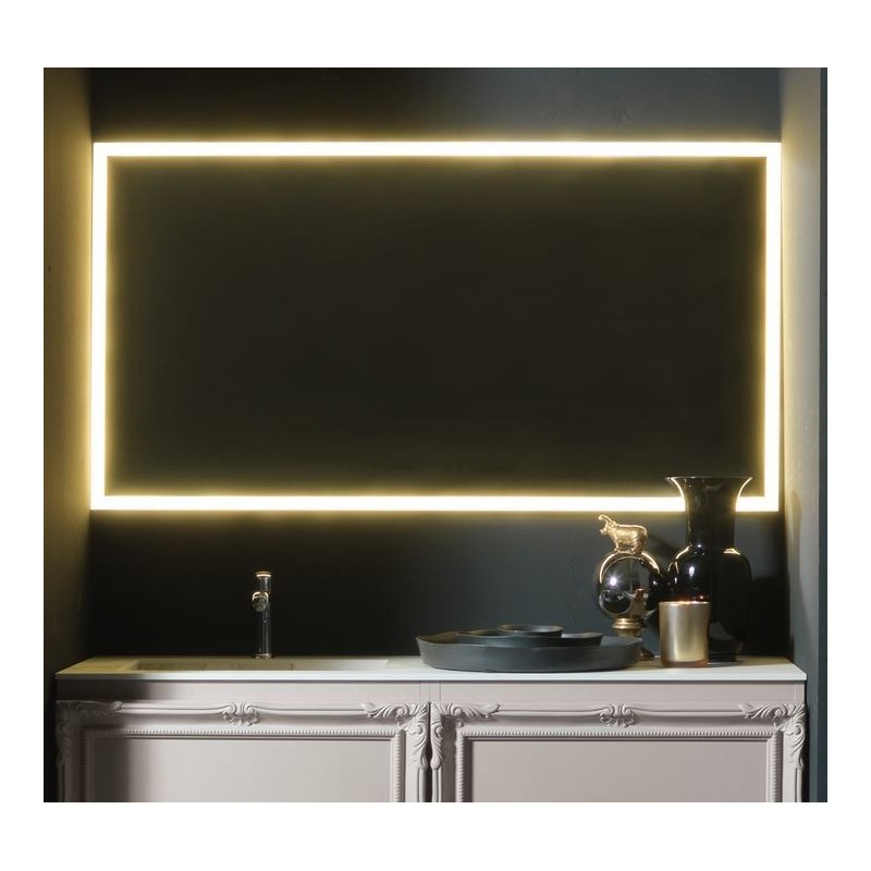 Miroir salle de bain, lumineux, contemporain, rectangulaire, horizontal 140x75x3cm avec led frontal 4 cotés comp enter 4051