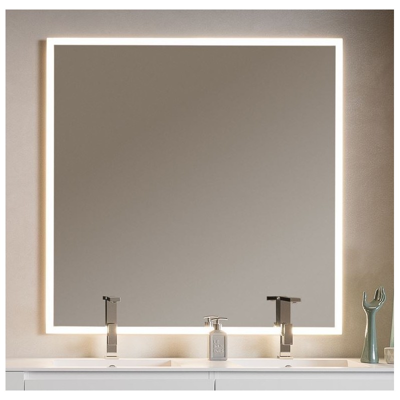 Miroir lumineux salle de bain, contemporain, carré, 120x120x3cm avec led frontal 4 cotés comp enter 4053