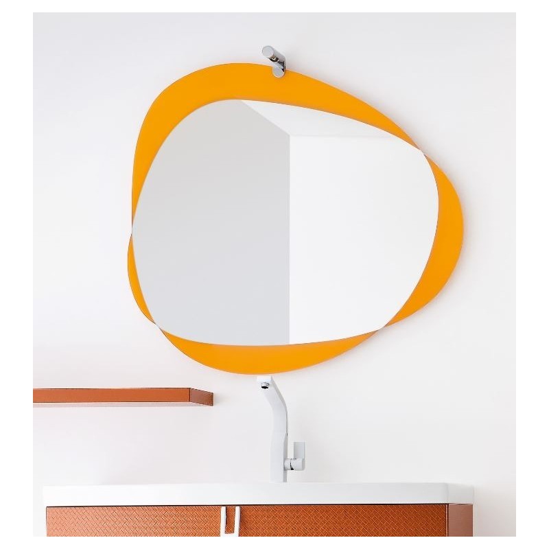 Miroir salle de bain, ovale, contemporain cadre jaune 85x78x2.6cm sans éclairage, comp orbita 4859.