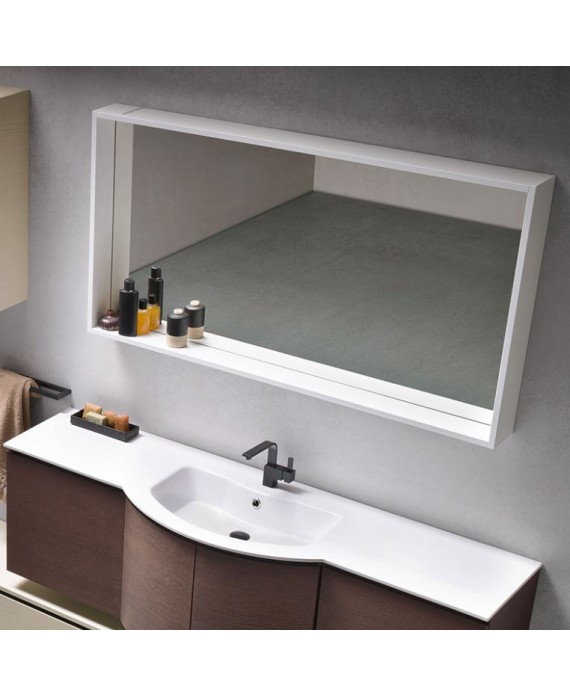 Miroir salle de bain, contemporain, cadre laqué blanc mat, avec éclairage comp forma