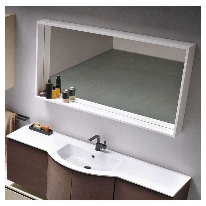 Miroir salle de bain, contemporain, cadre laqué blanc mat, avec éclairage comp forma