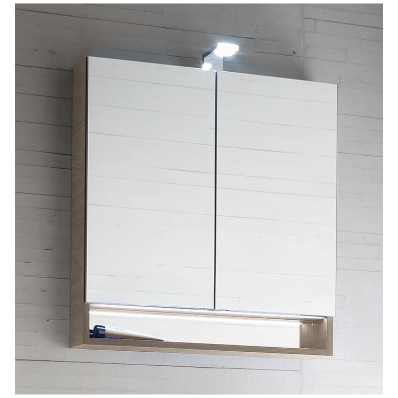 Miroir armoire salle de bain 70x75x15cm, 2 portes, laqué blanc mat, comp store 4730.