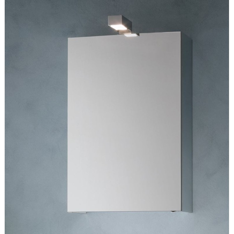 Miroir armoire contemporain salle de bain, 1 porte, laqué blanc mat 50x75x20.8cm avec éclairage, comp simply 4642.