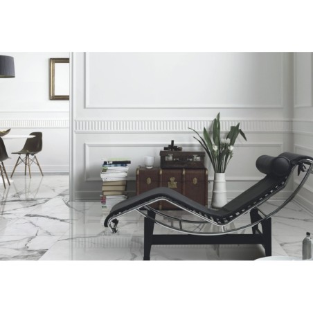 Carrelage émaillé imitation marbre blanc veiné de gris mat 60.8x60.8cm, géoxfontana
