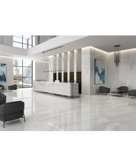 Carrelage imitation marbre poli brillant 60x60cm rectifié, hotel, géolasa blanc