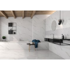 Carrelage imitation marbre rectifié mat grand format, 75x75cm et 60x120cm géoxstatuary blanc