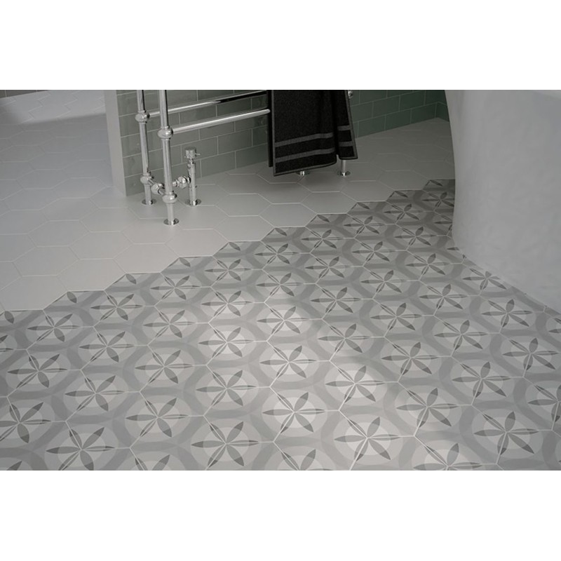 Carrelage hexagone E hexatile nature b&w et blanc 17.5x20cm