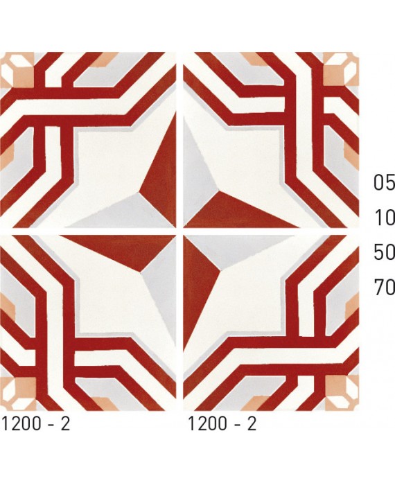 Carrelage ciment décor étoile rouge et blanc 1200-2 20x20cm
