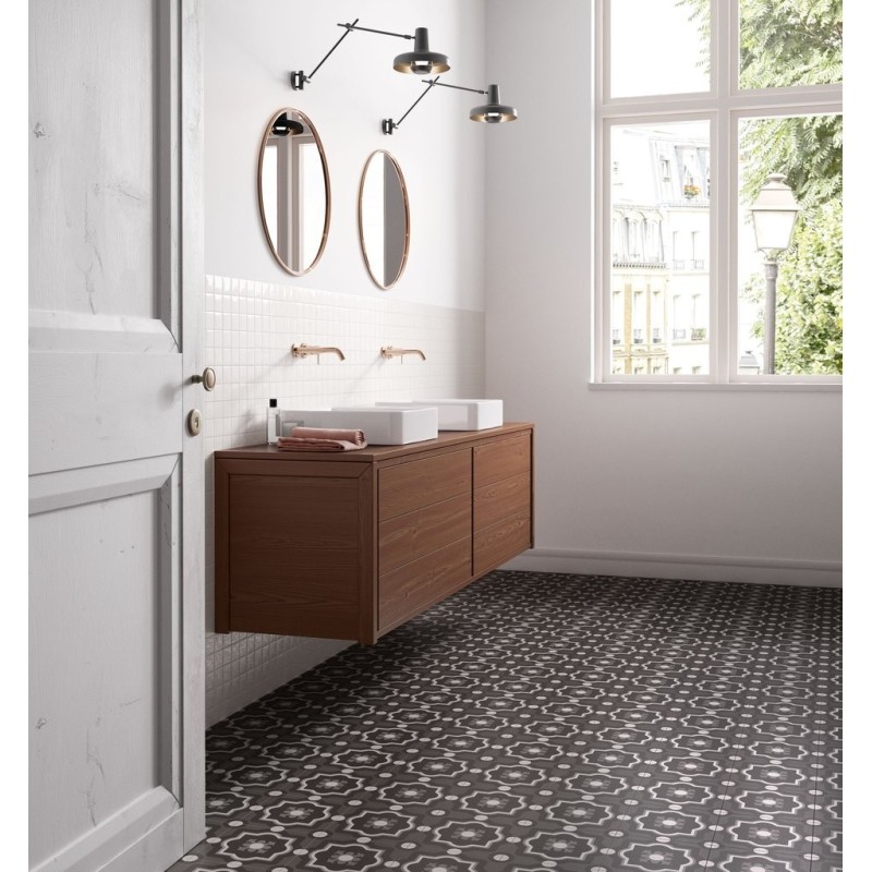 Carrelage salle de bain patchwork 04 black and white imitation carreau ciment 20x20 cm rectifié, R10