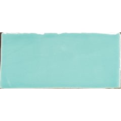 Carrelage imitation zellige DT handmade bleu turquoise brillant 7.5x15cm