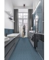 Mosaique hexagonale mini tomette bleu mer mat, salle de bain, en grès cérame 4.3x3.8cm sur trame 31.6x31.6cm terrocean