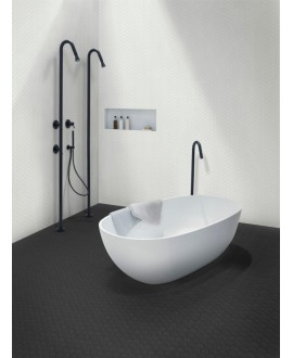 Mosaique hexagonale mur et sol noir mat salle de bain, cuisine en grès cérame 4.3x3.8cm sur trame 31.6x31.6cm terrablack