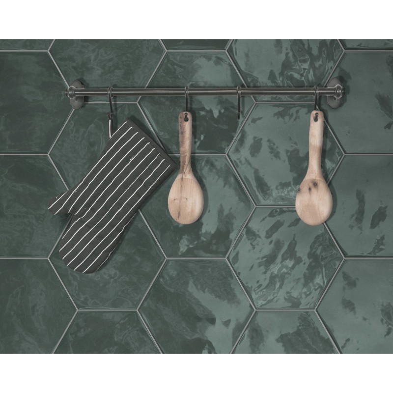 Carrelage hexagone vert brillant faience murale salle de bain crédence de cuisine 17.3x15cm terragreen