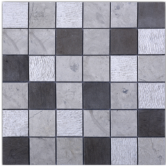 Mosaique cuisine salle de bain D torino gris 5x5cm: thala gris, bouchardé et foussana gris sur trame 30x30x1cm