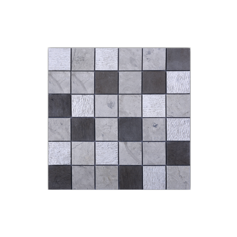 Mosaique cuisine salle de bain D torino gris 5x5cm: thala gris, bouchardé et foussana gris sur trame 30x30x1cm