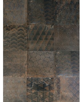 Carrelage patchwork imitation métal foncé 20x20cm rectifié, R10, santoxydart dark