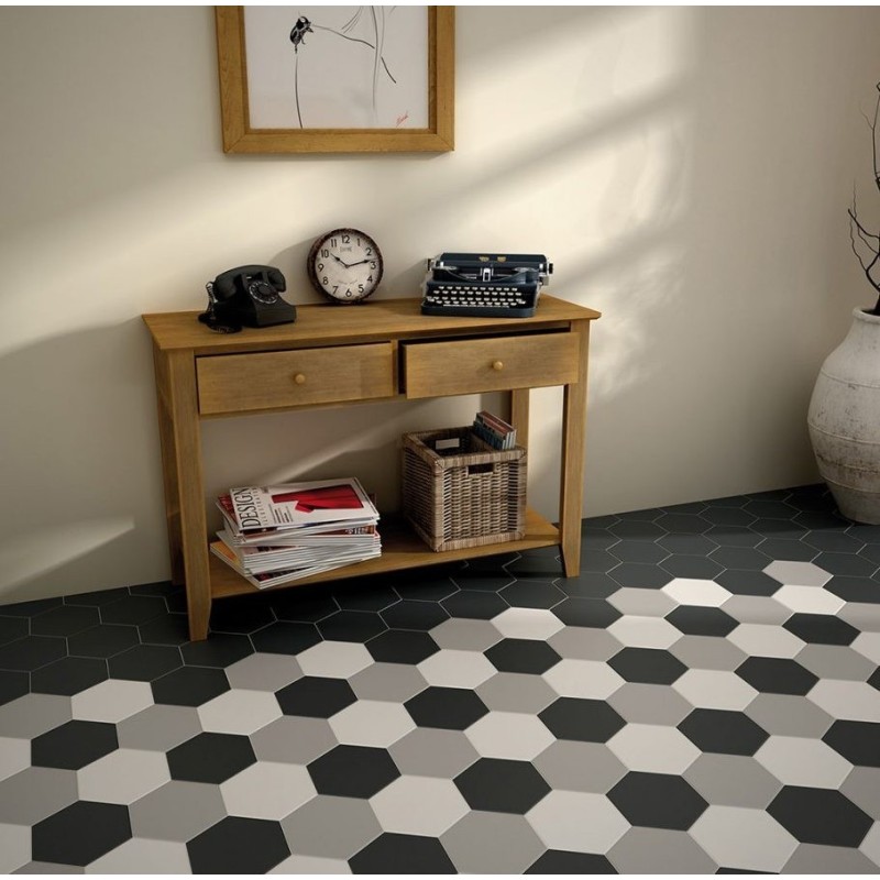 Carrelage hexagone E hexatile gris mat 17.5x20cm