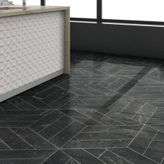 Carrelage losange diamond realmarquina chevron Left imitation marbre noir 70x40cm