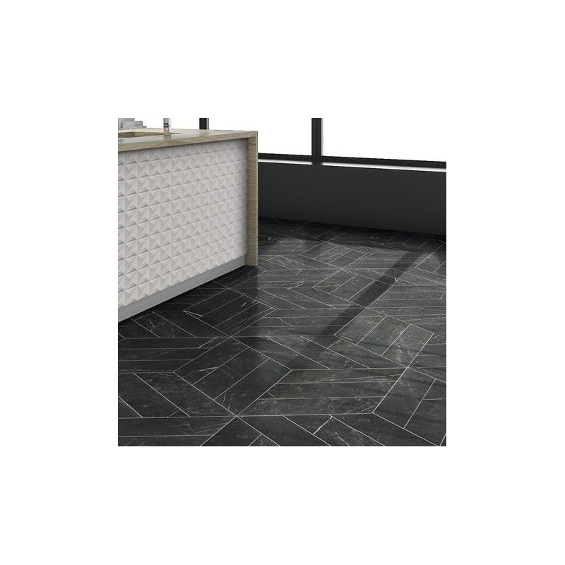 Carrelage losange diamond realmarquina chevron Left imitation marbre noir 70x40cm