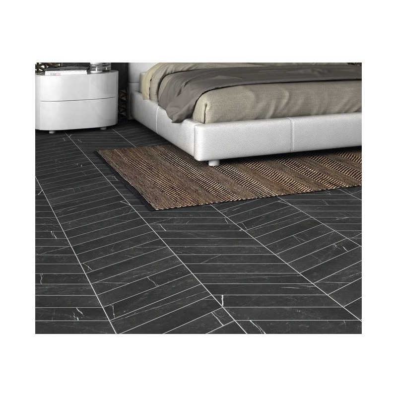 Carrelage losange diamond realmarquina chevron Right imitation marbre noir 70x40cm