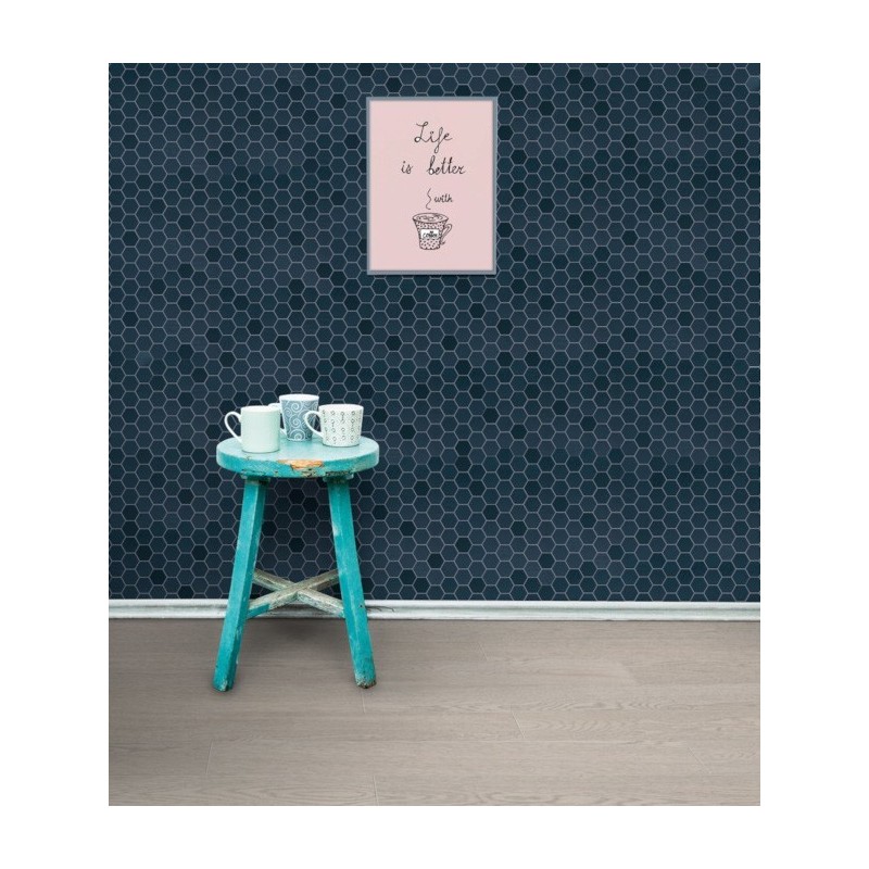 Mosaique hexagone mur et sol salle de bain bleu foncé mat 4.3x3.8cm sur trame 31.6x31.6cm terranavy