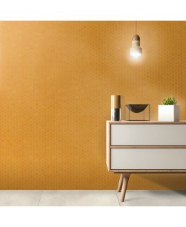 Mosaique hexagonale en grès cérame jaune mat sol et mur mini tomette 4.3x3.8cm sur trame 31.6x31.6cm terrayellow