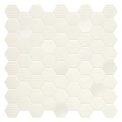 Mini tomette mosaique hexagone blanc mat effet tissu salle de bain cuisine 4.3x3.8cm sur trame 31.6x31.6cm terralemon mix