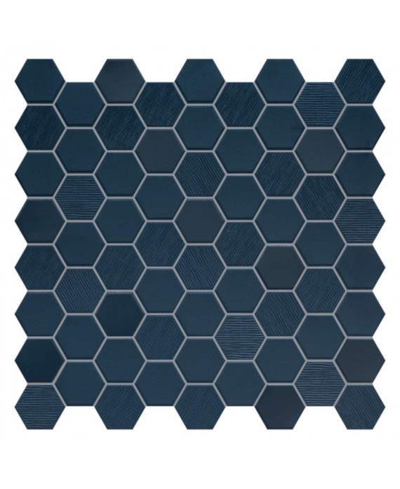 Mini tomette mosaique hexagone bleu foncé mat effet tissu 4.3x3.8cm sur trame 31.6x31.6cm terrahexanavy mix