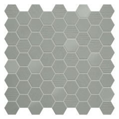 Mini tomette mosaique hexagone gris clair mat effet tissu, sol et mur 4.3x3.8cm sur trame 31.6x31.6cm terrahexamix sage