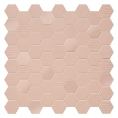 Mini tomette mosaique hexagone rose mat sol et mur effet tissu 4.3x3.8cm sur trame 31.6x31.6cm terrahexamix rosy