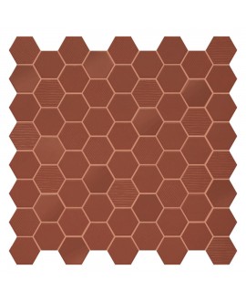 Mini tomette mosaique hexagone rouge foncé mat effet tissu sol et mur 4.3x3.8cm sur trame 31.6x31.6cm terrahexamix rusty