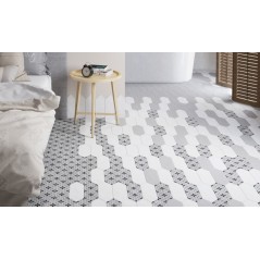 Carrelage losange, navette blanc et décor mat 10x30cm, equipecentury grey