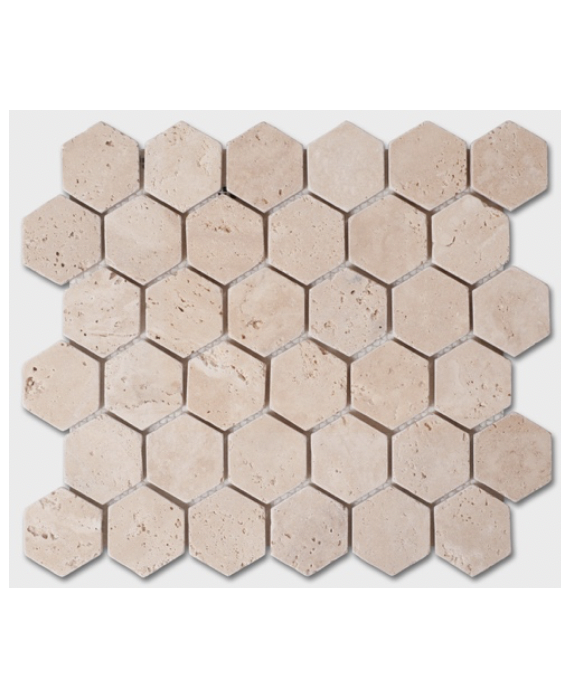 Mosaique salle de bain, cuisine, pierre D travertin classic hexagone 5cm sur trame 30,5x30,5x1cm