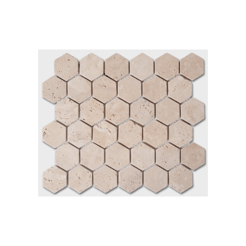 Mosaique salle de bain, cuisine, pierre D travertin classic hexagone 5cm sur trame 30,5x30,5x1cm