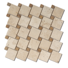 Mosaique salle de bain D travertin cabochon classic noce sur trame 30,5x30,5x1cm