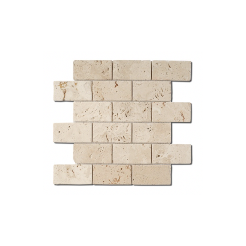 Mosaique salle de bain D travertin large brique classic 5x10cm sur trame 30,5x30,5x1cm