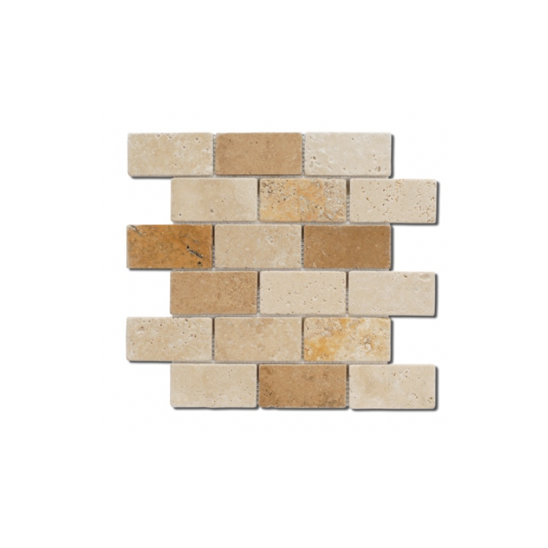 Mosaique D travertin large brique mix 5x10cm sur trame 30,5x30,5x1cm